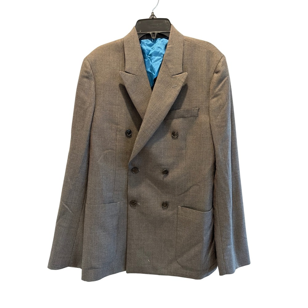 Paul Smith Mens Brown Wool Double Breasted Micro Check Blazer 38 Made in Italy